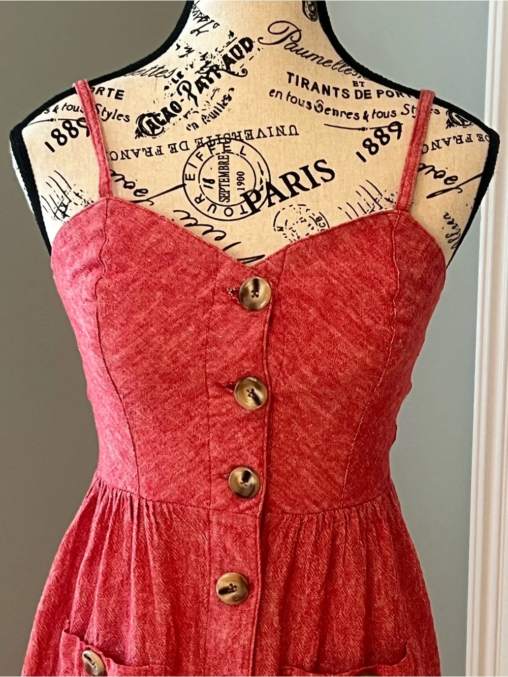 Indigo Rein coral-red linen-blend midi dress | Size S | Excellent Condition